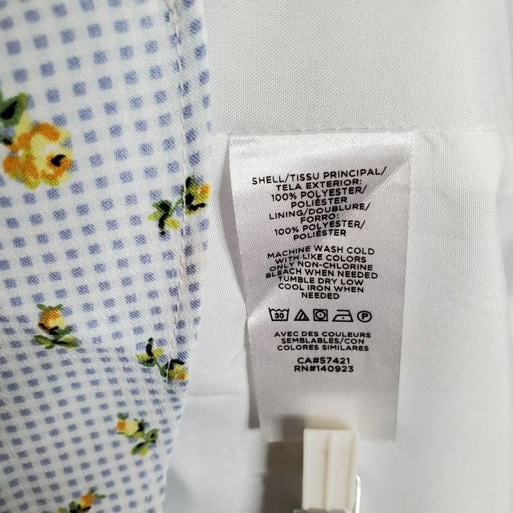 Loft Size 14 Dress Long Gingham Floral Flutter Sleeve Faux Wrap Ruffle Hem Lined - Picture 5 of 15